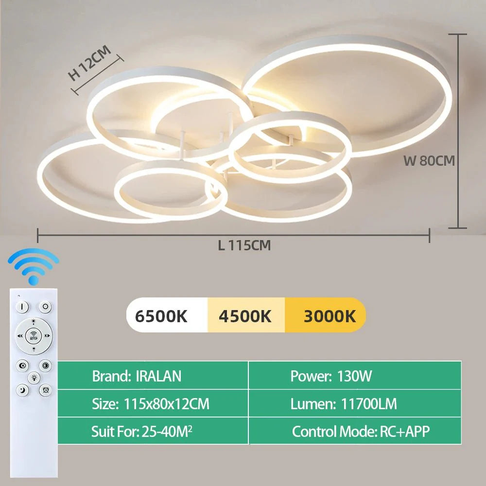 Plafonnier LED Anneaux Entrelacés Blanc - Blanc 6 Cercles LED