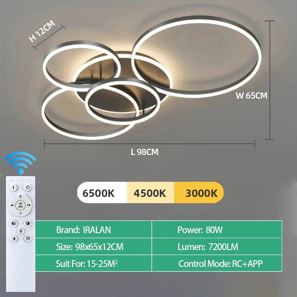 Plafonnier LED Anneaux Entrelacés Blanc - Noir 4 Cercles LED