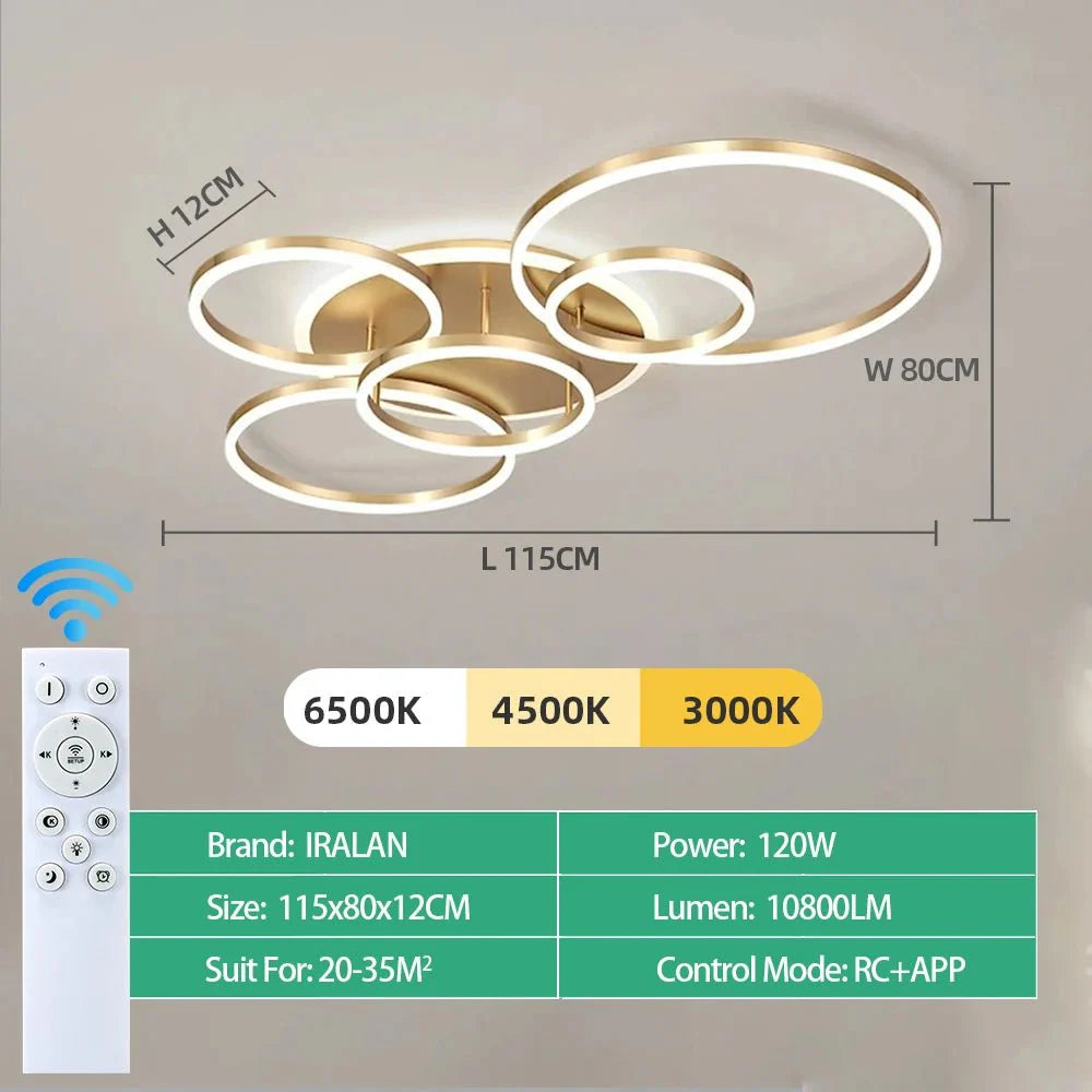 Plafonnier LED Anneaux Entrelacés Blanc - Noir 5 Cercles LED