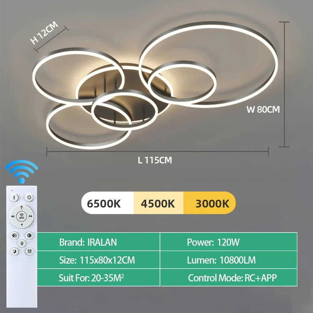 Plafonnier LED Anneaux Entrelacés Blanc - Noir 5 Cercles LED