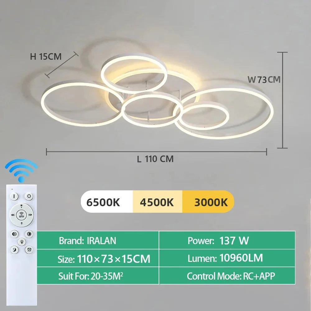 Plafonnier LED Anneaux Entrelacés Blanc - Noir 5 Cercles LED