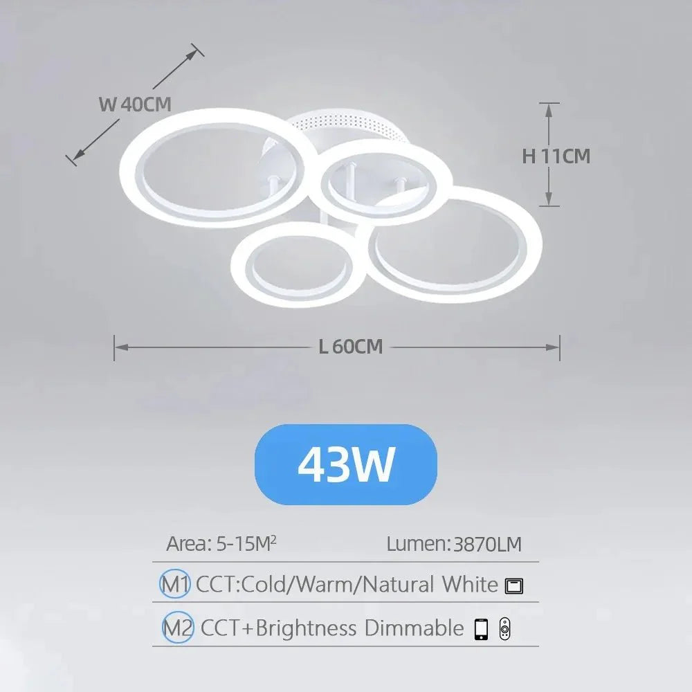 Plafonnier LED Cercles avec Télécommande - 4 Cercles