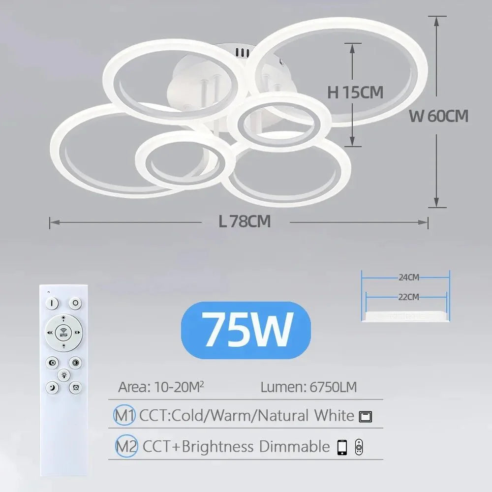 Plafonnier LED Cercles avec Télécommande - 6 Cercles