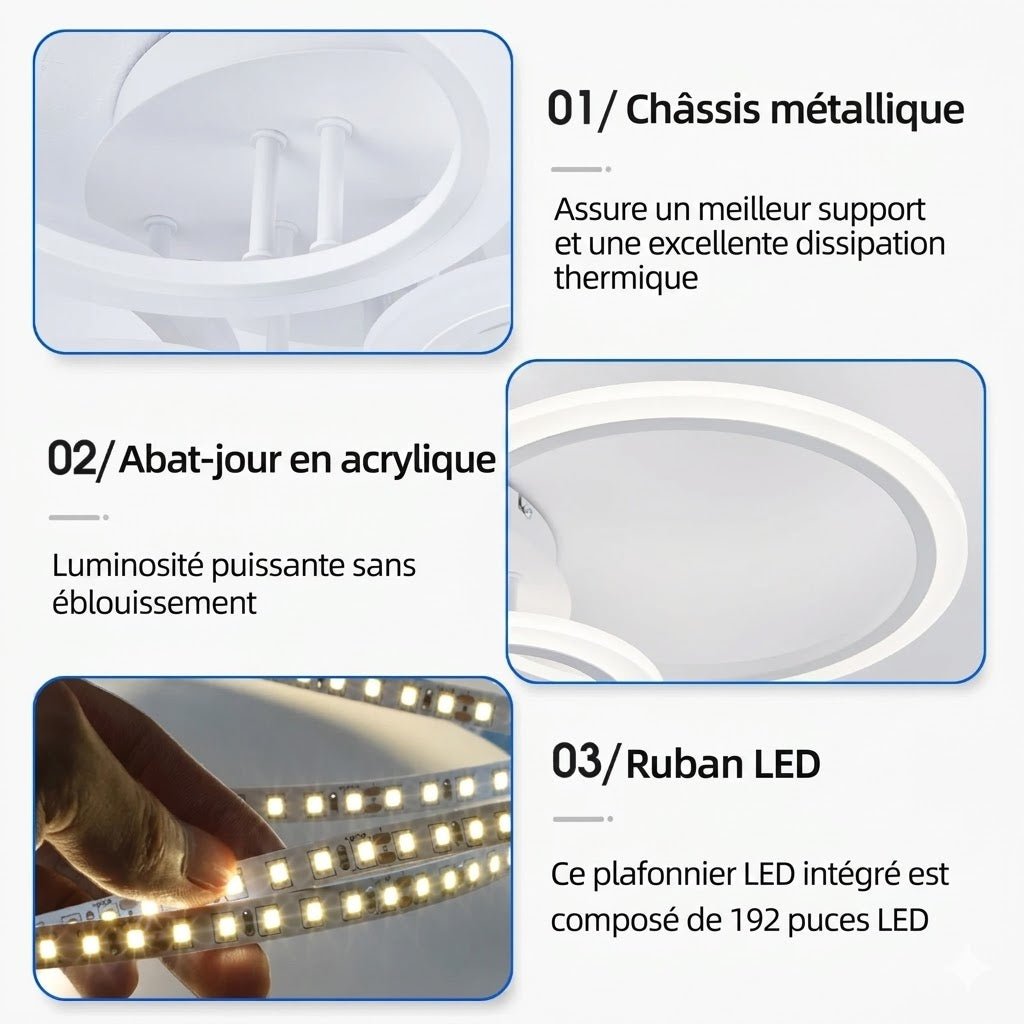 Plafonnier LED Cercles avec Télécommande - 6 Cercles
