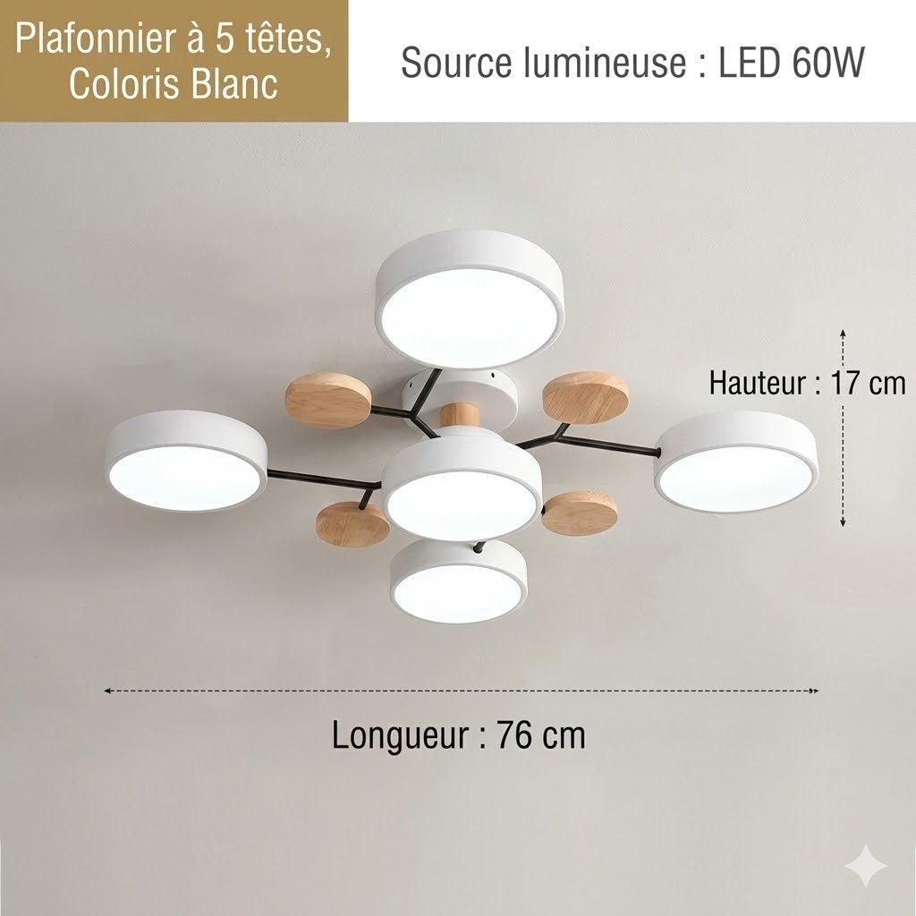 Plafonnier LED Contemporain Plat - Blanc 5 lampes