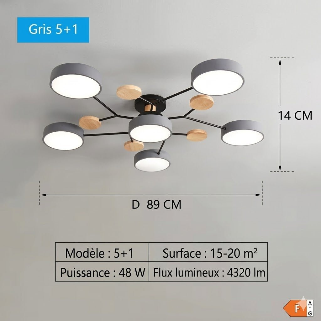 Plafonnier LED Contemporain Plat - Blanc 6 lampes