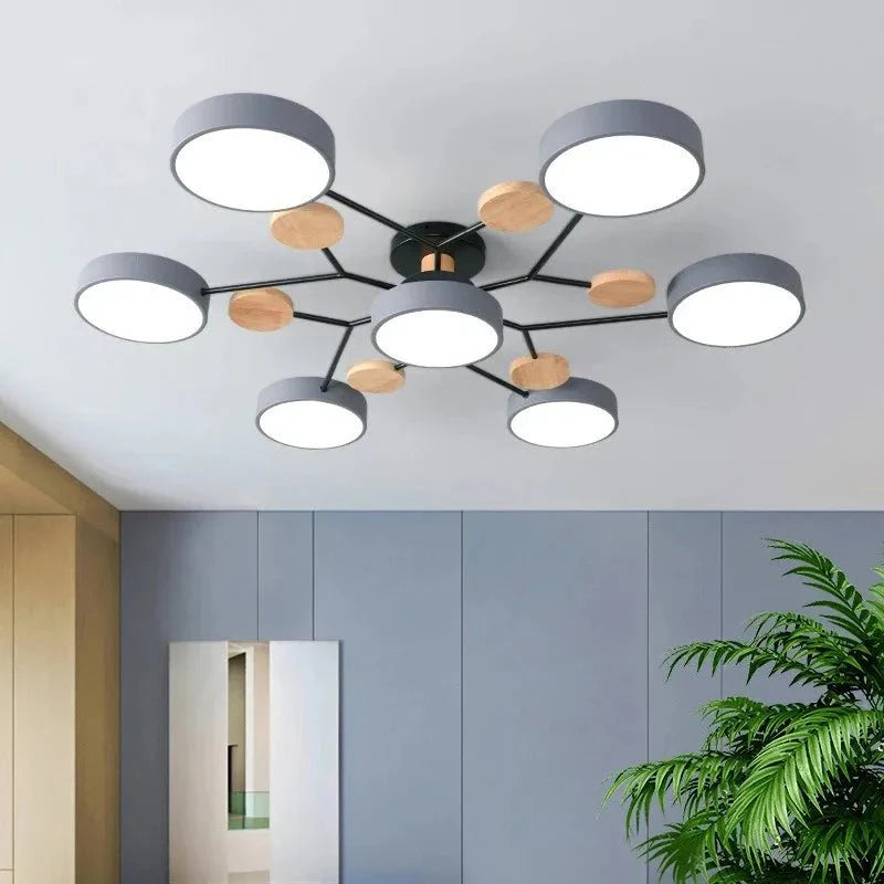 Plafonnier LED Contemporain Plat - Gris 6 lampes