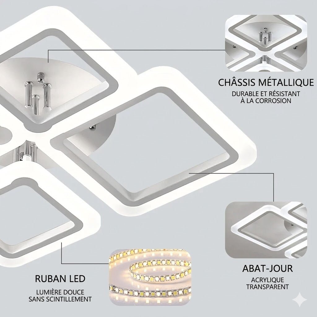 Plafonnier LED Moderne Géométrique Carré - 10 Têtes