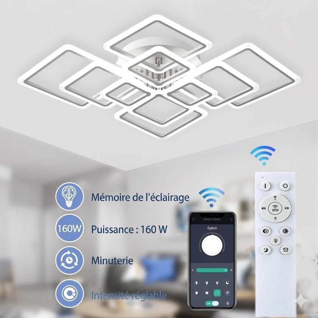 Plafonnier LED Moderne Géométrique Carré - 10 Têtes
