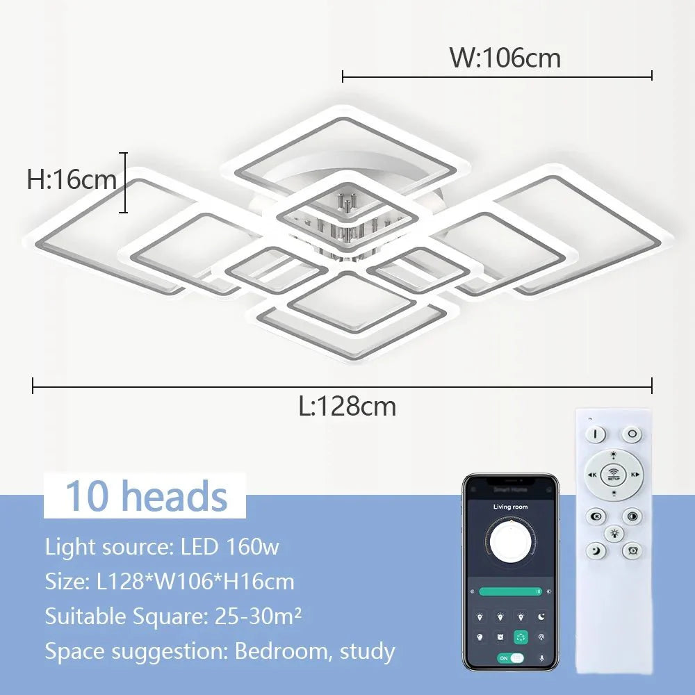 Plafonnier LED Moderne Géométrique Carré - 10 Têtes