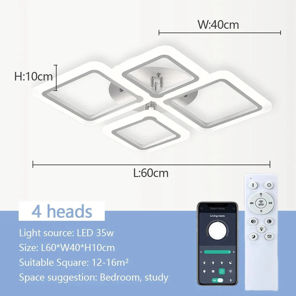 Plafonnier LED Moderne Géométrique Carré - 4 Têtes