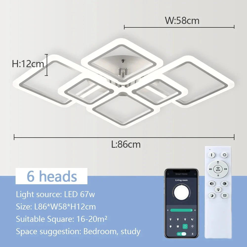 Plafonnier LED Moderne Géométrique Carré - 6 Têtes