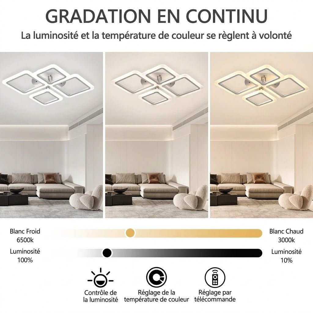 Plafonnier LED Moderne Géométrique Carré - 8 Têtes