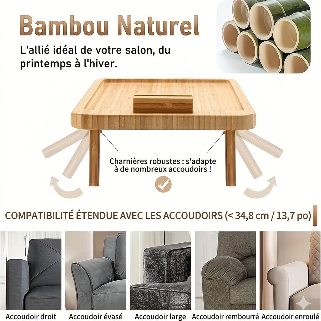 Plateau Bois Rectangulaire pour Accoudoir Canapé -