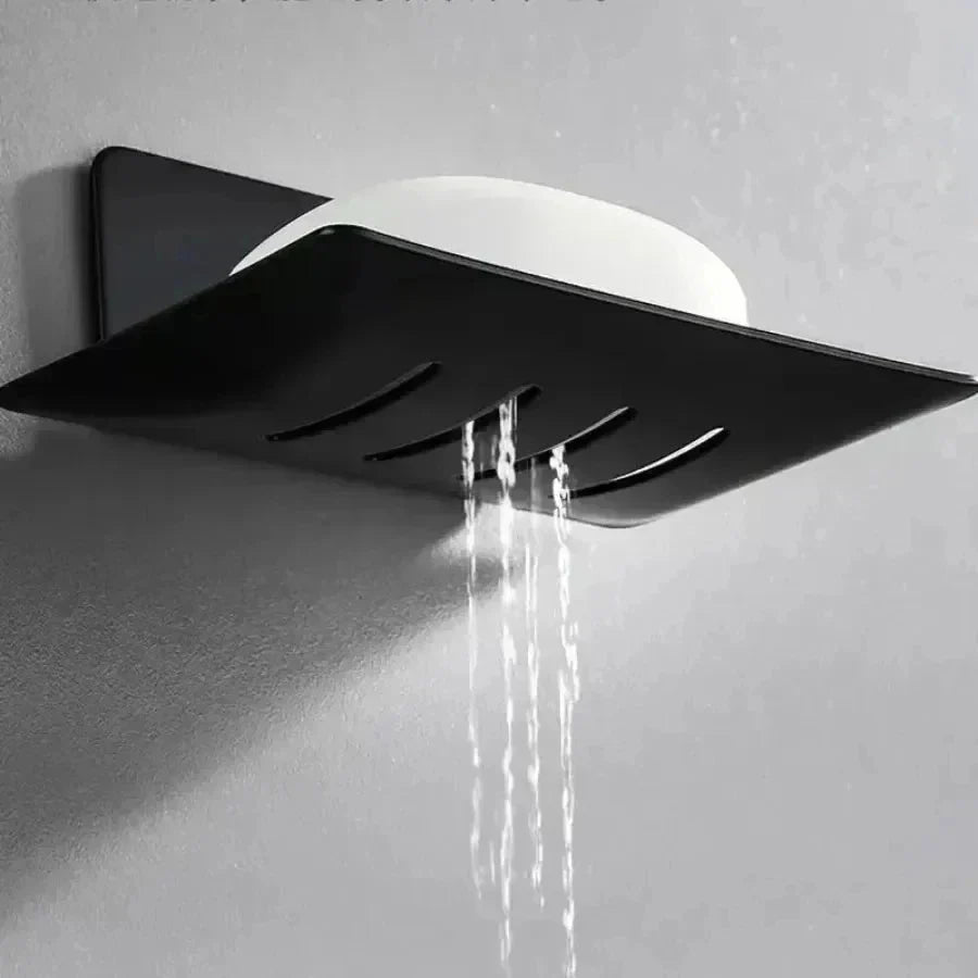 Porte Savon Incliné Noir avec Écoulement - Blanc