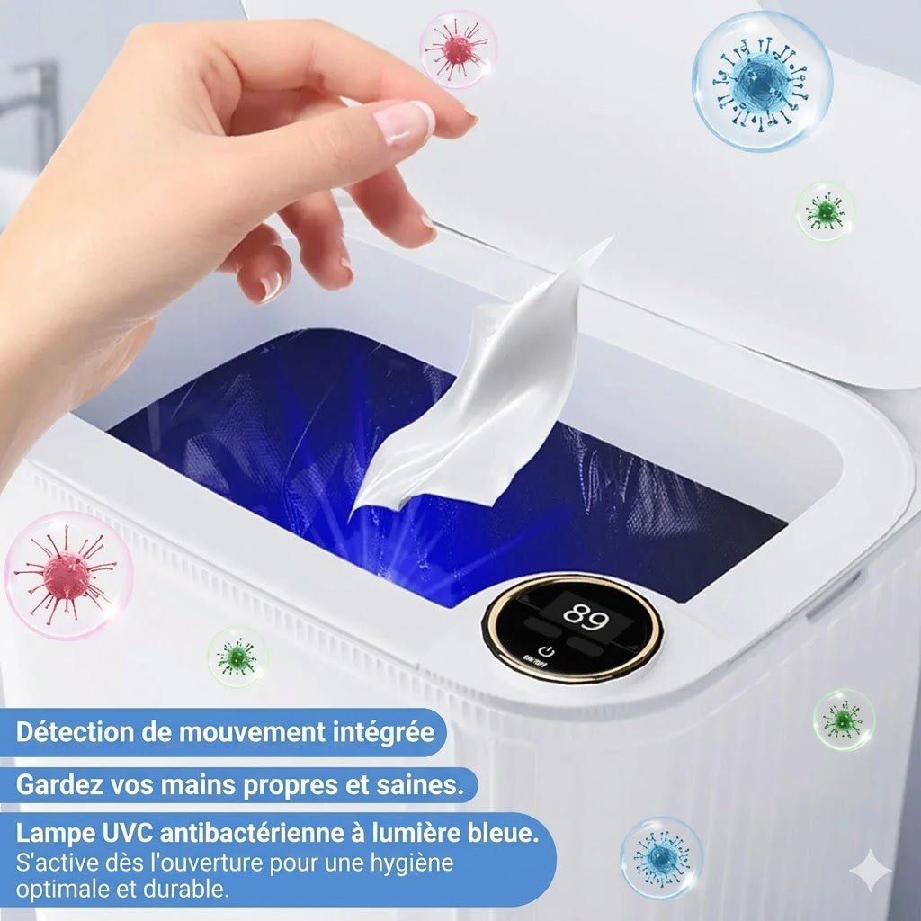 Poubelle Automatique 20L avec Affichage Batterie & Lumière Bleu -