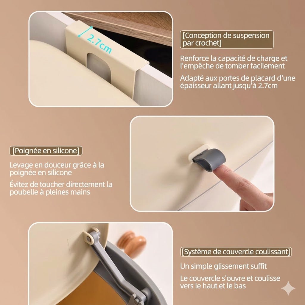 Poubelle Cuisine Suspendue avec Couvercle - 5.8L