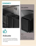 Poubelle de Cuisine Encastrable Sous Evier Tri Selectif 2 Bacs - 48,6 x 25,4 x 44 cm (L x l x H)