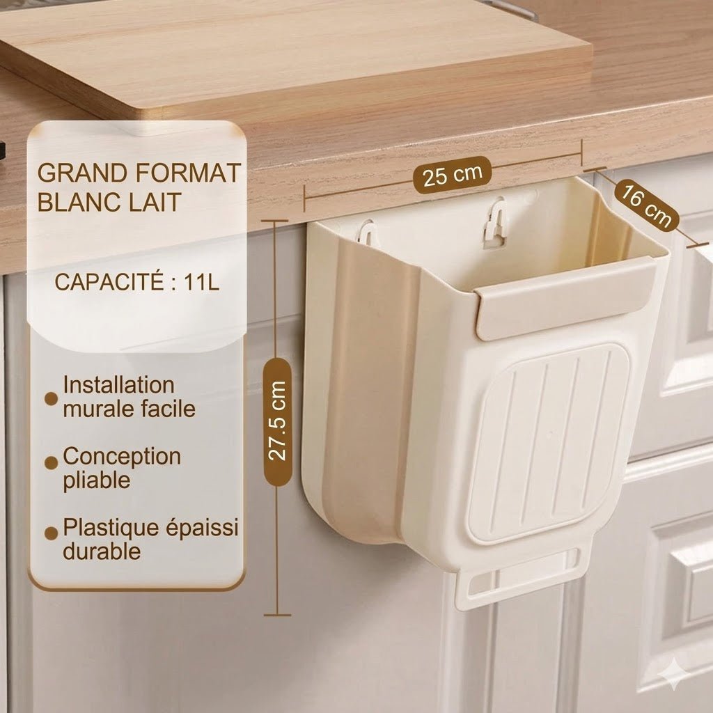 Poubelle Suspendue Pliante et Rétractable - Blanc grand