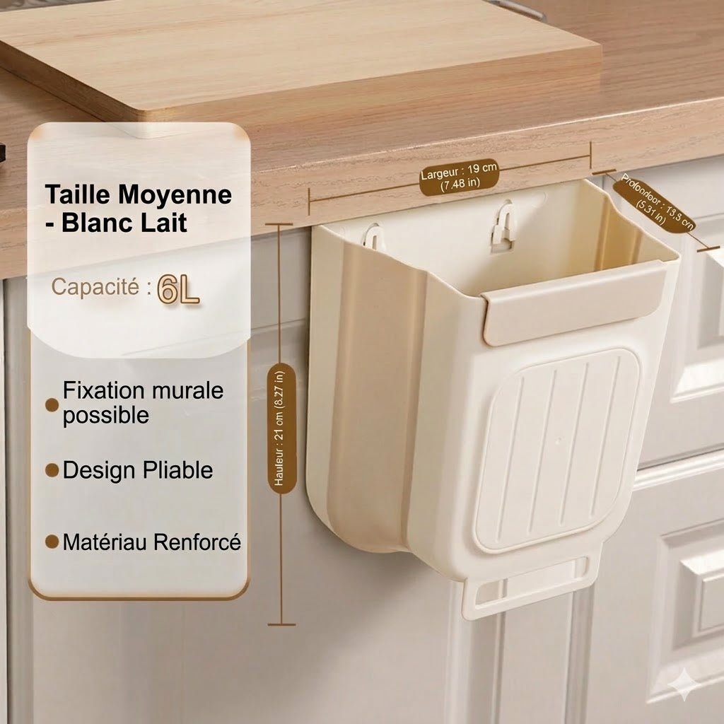 Poubelle Suspendue Pliante et Rétractable - Blanc moyen