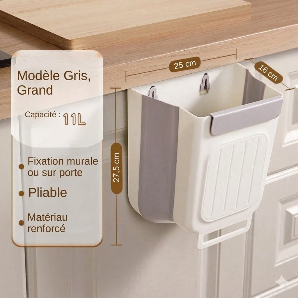 Poubelle Suspendue Pliante et Rétractable - Gris grand