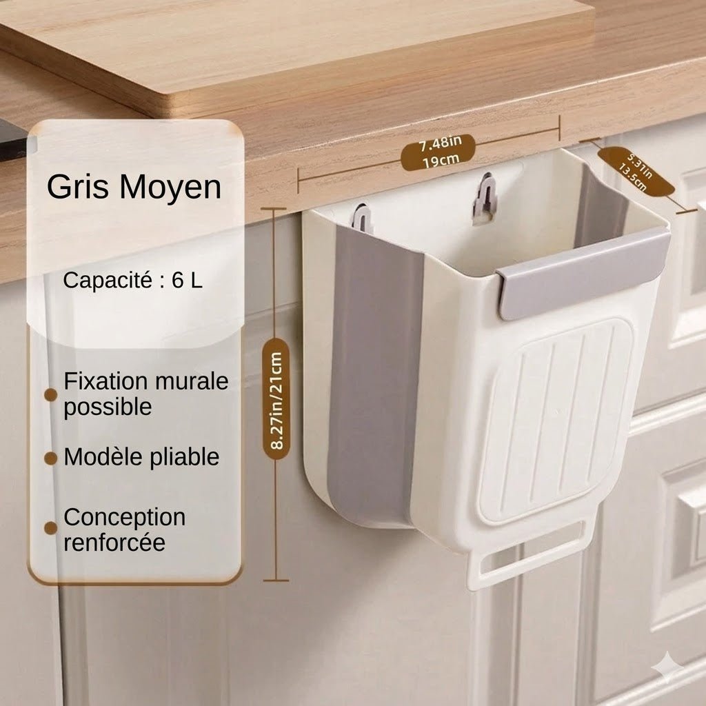 Poubelle Suspendue Pliante et Rétractable - Gris moyen
