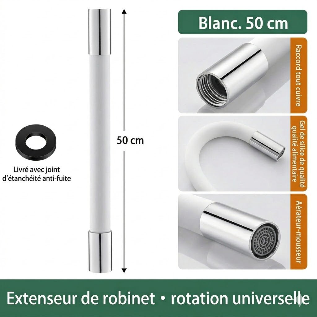 Rallonge Robinet Flexible en Silicone 360° - Blanc - 50cm