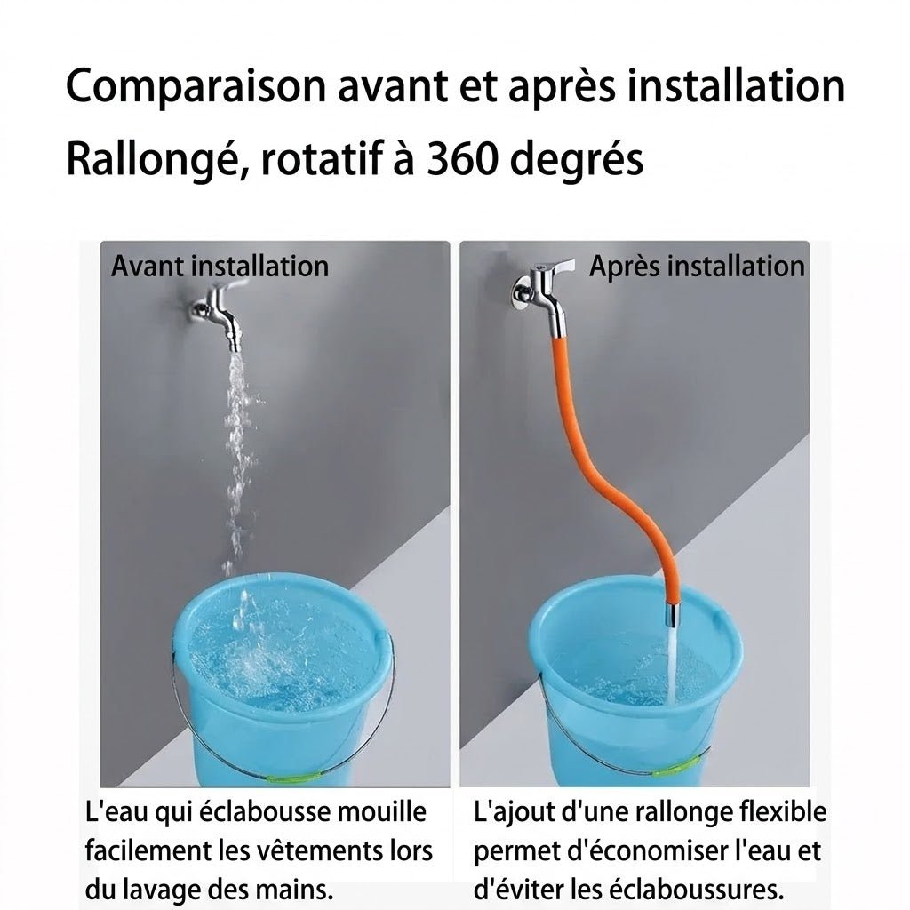 Rallonge Robinet Flexible en Silicone 360° - Orange - 20cm