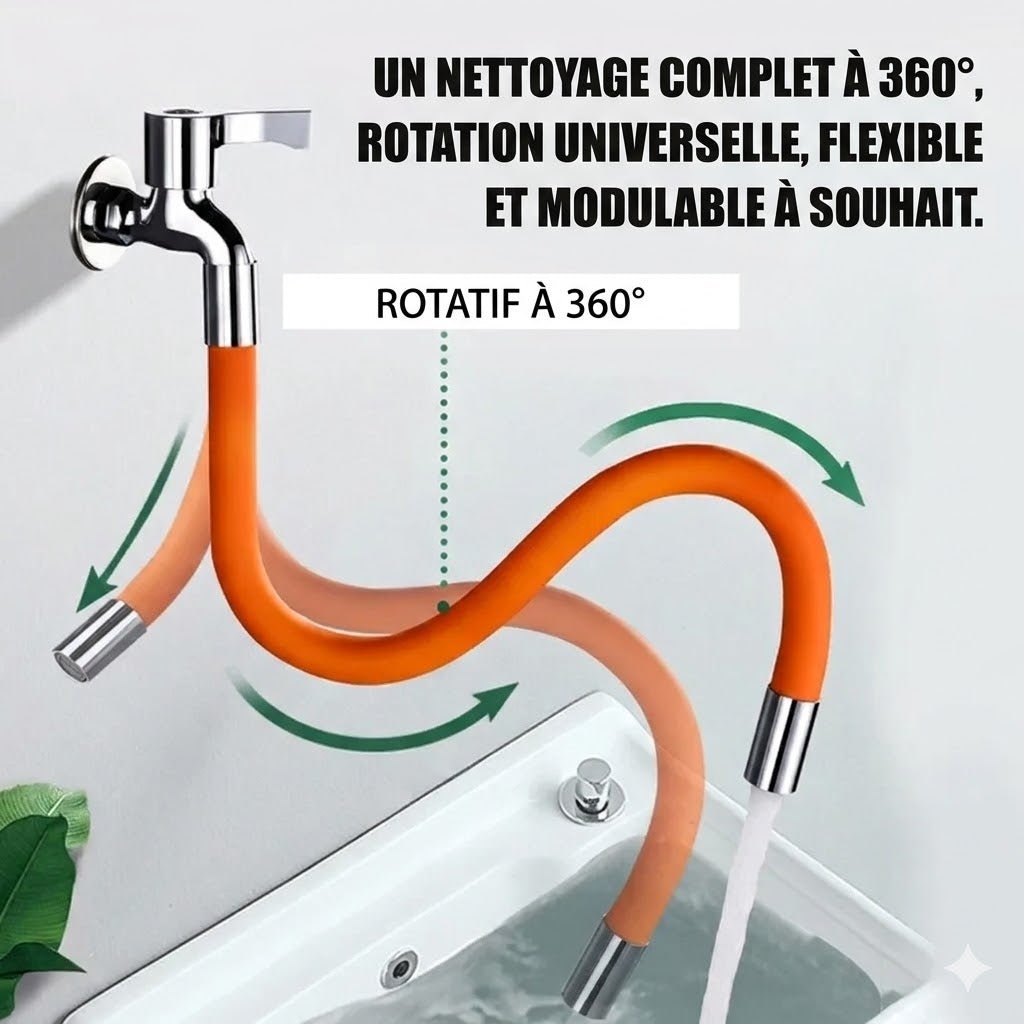 Rallonge Robinet Flexible en Silicone 360° - Orange - 20cm