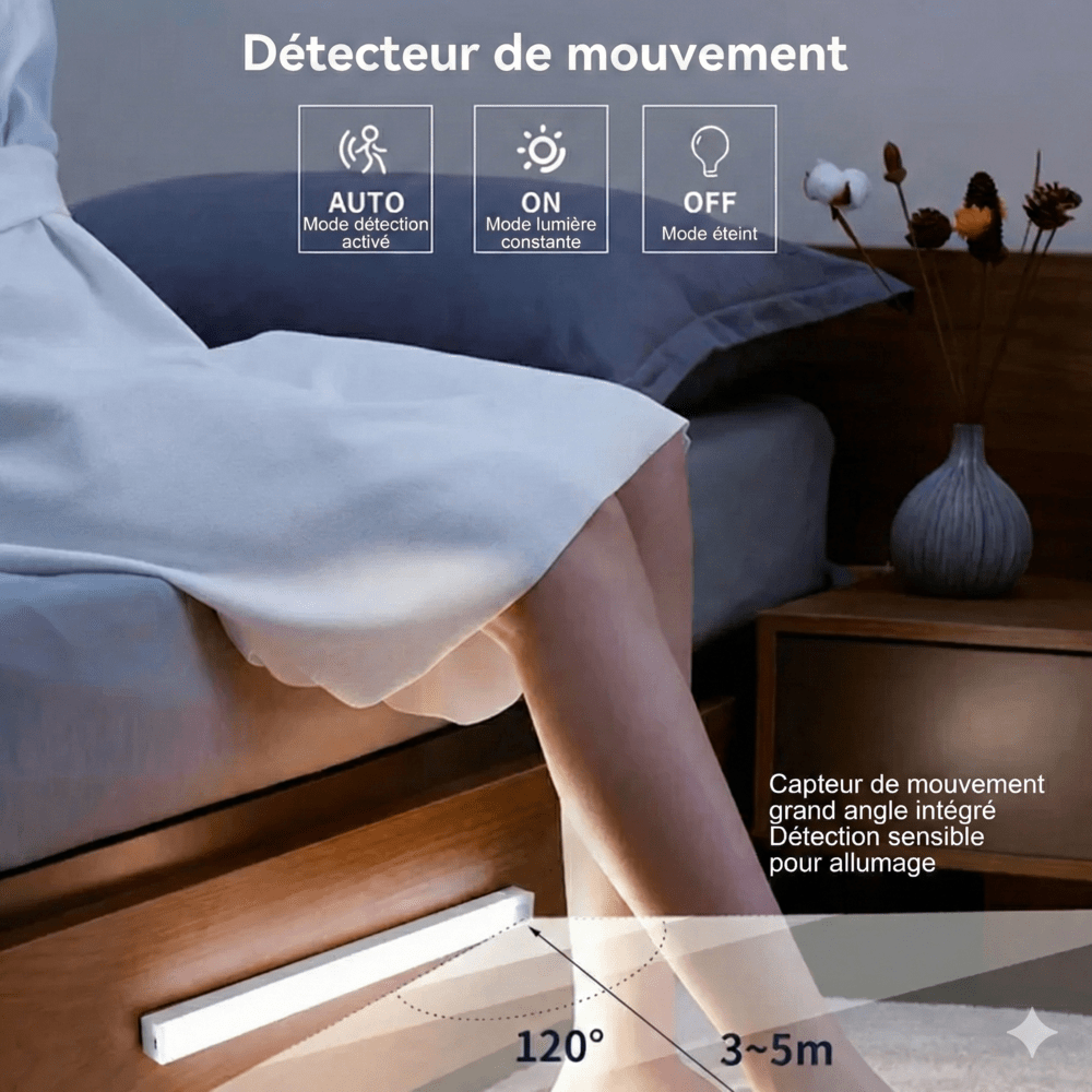 Reglette LED Sans Fil Rechargeable avec Détecteur de Mouvement - 30cm Blanc chaud
