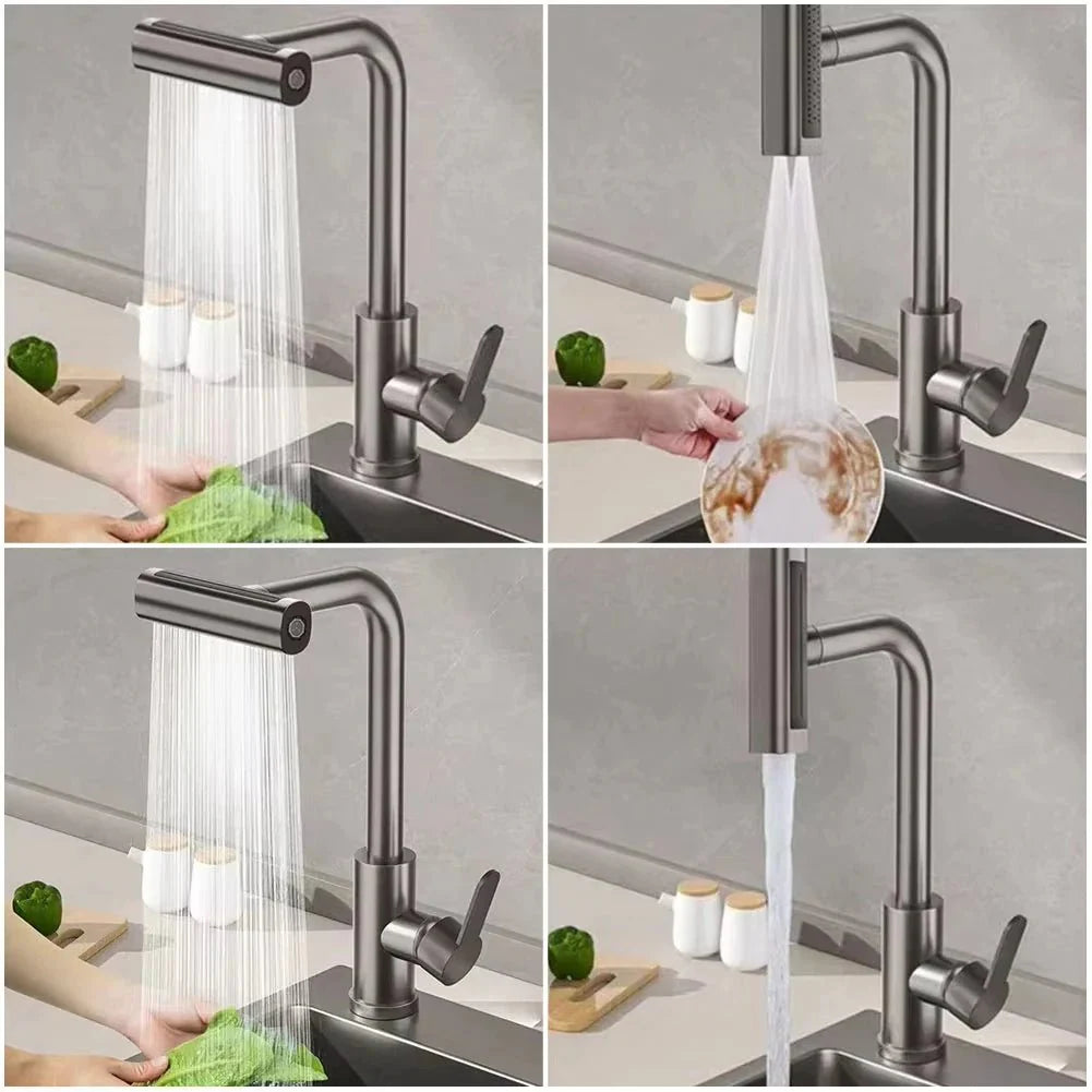 Robinet Cuisine avec Douchette Extractible Multijets - Gris