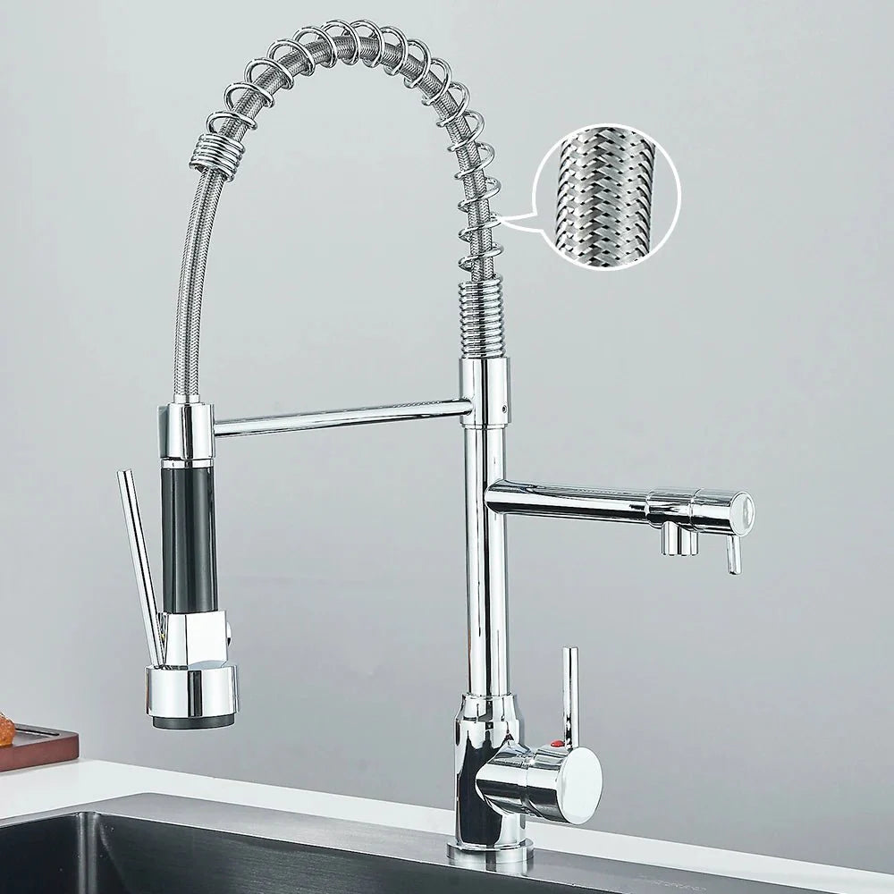 Robinet Cuisine Industriel avec Douchette et Ressort Flexible - A