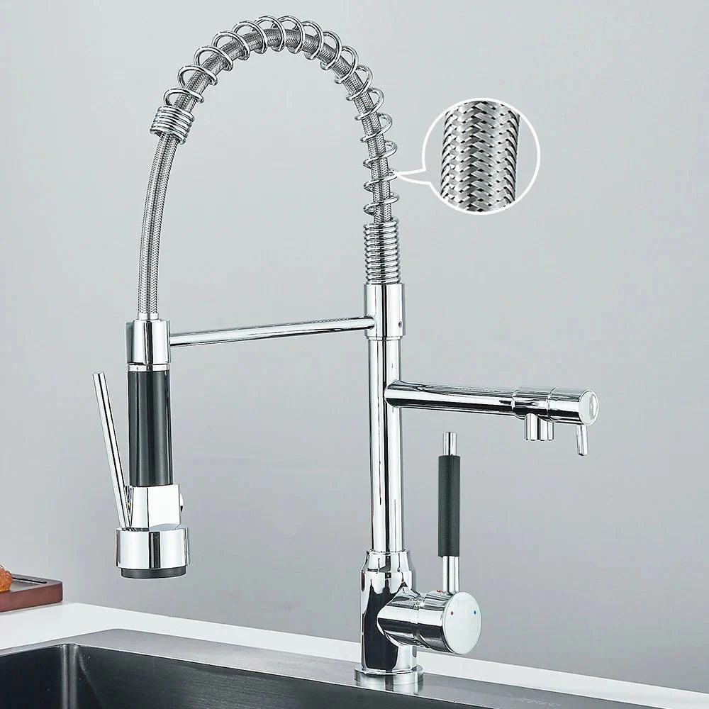 Robinet Cuisine Industriel avec Douchette et Ressort Flexible - D