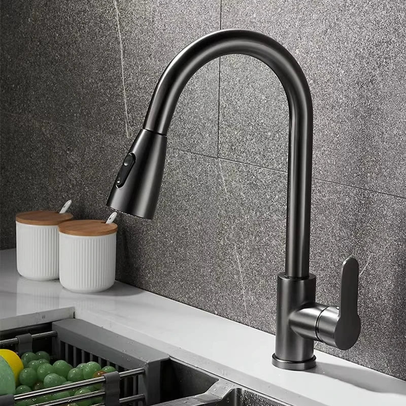 Robinet de Cuisine Gris en Acier avec Douchette - A