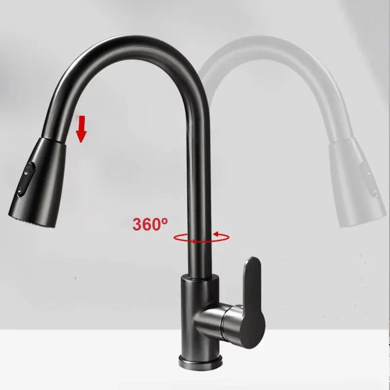Robinet de Cuisine Gris en Acier avec Douchette - A