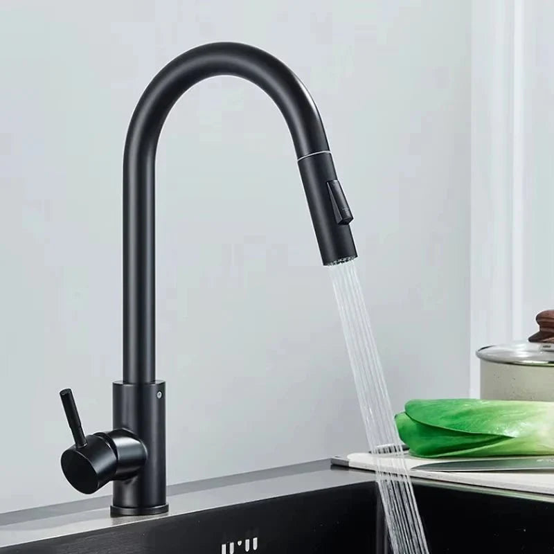 Robinet de Cuisine Gris en Acier avec Douchette - C