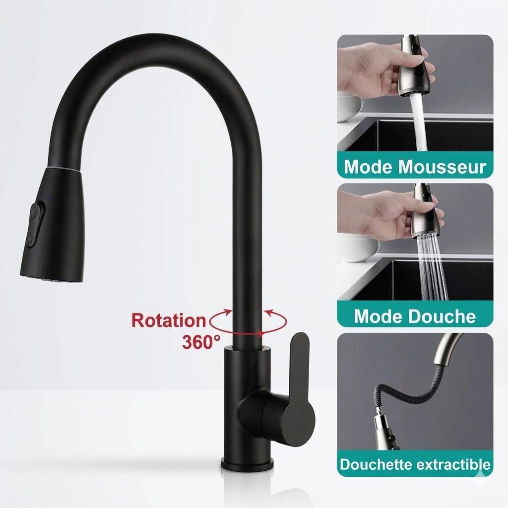 Robinet de Cuisine Gris en Acier avec Douchette - E