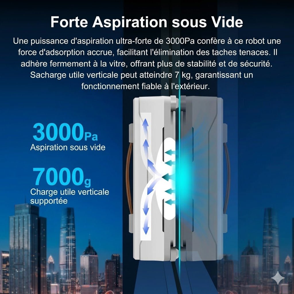 Robot Lave - Vitre Carré 3000 Pa - Blanc