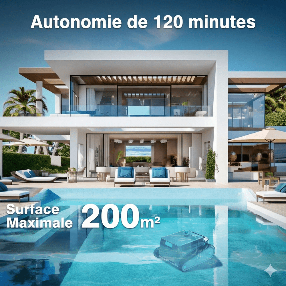 Robot Nettoyeur Piscine Fond Parois et Ligne d'Eau -
