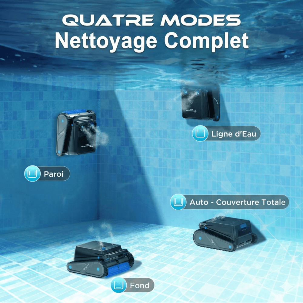 Robot Nettoyeur Piscine Fond Parois et Ligne d'Eau -