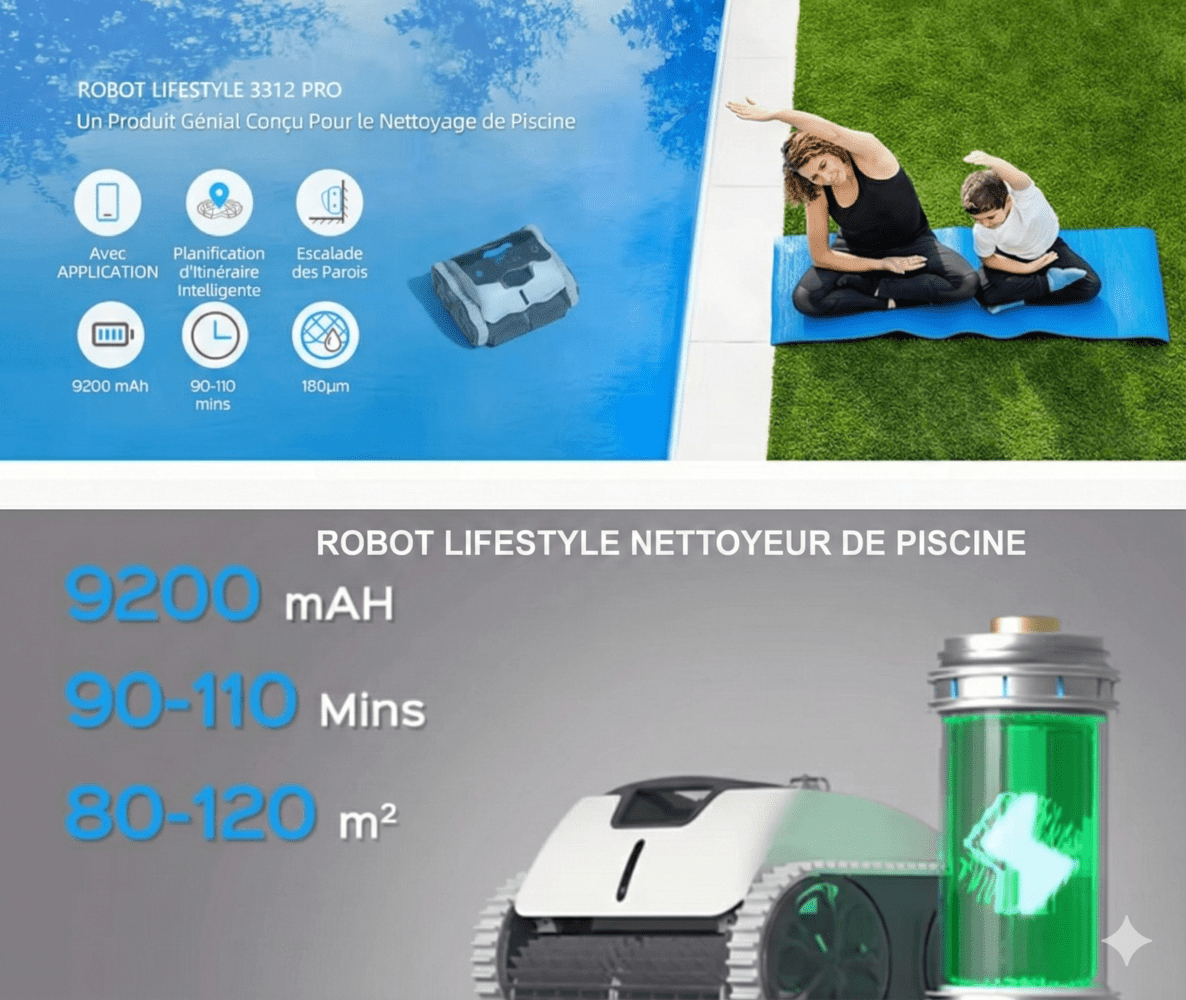 Robot Piscine Électrique Connecté Fond et Parois - Blanc