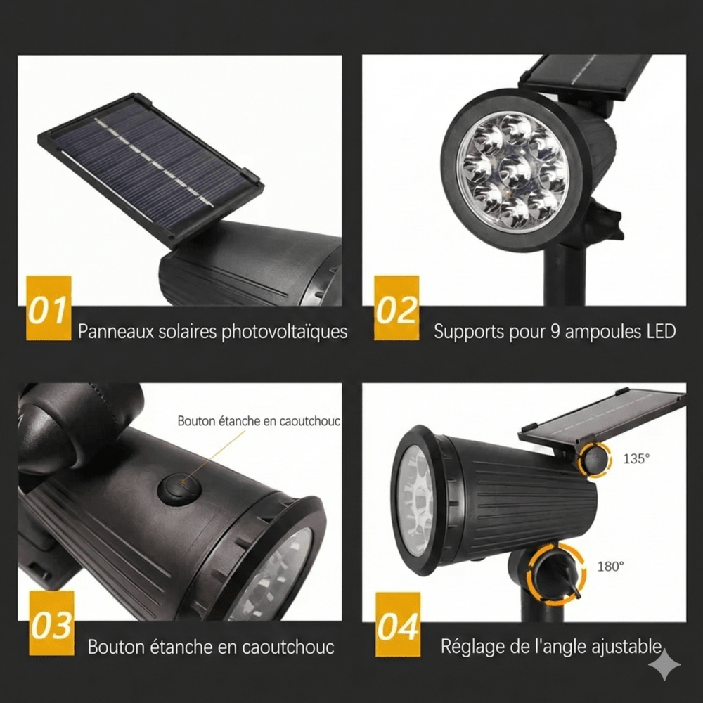 Spot Solaire Orientable à Piquer - Blanc froid