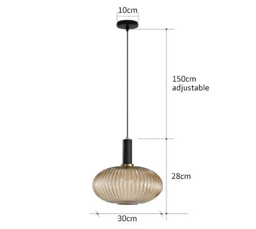 Suspension 3 Lampes Verre Ambré et Laiton - Ambre B 30cm