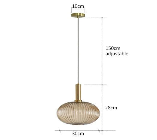 Suspension 3 Lampes Verre Ambré et Laiton - Ambre G 30cm