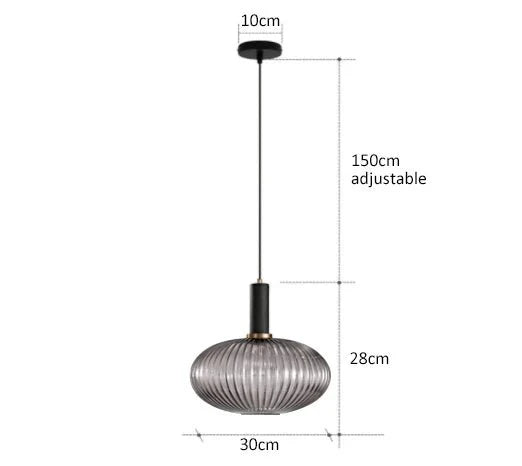 Suspension 3 Lampes Verre Ambré et Laiton - Gris B 30cm