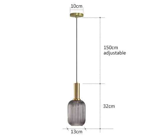 Suspension 3 Lampes Verre Ambré et Laiton - Gris G 13cm