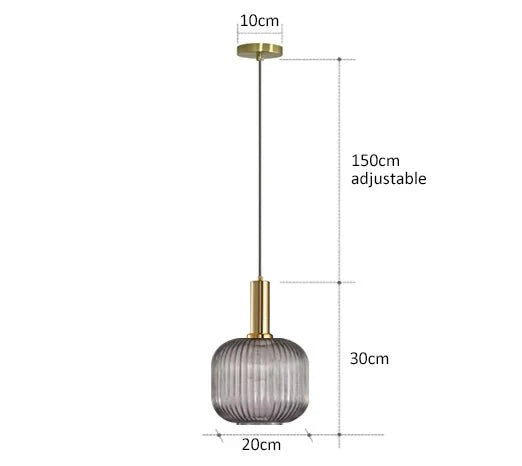 Suspension 3 Lampes Verre Ambré et Laiton - Gris G 20cm