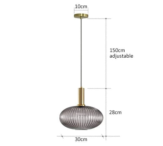 Suspension 3 Lampes Verre Ambré et Laiton - Gris G 30cm