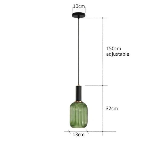 Suspension 3 Lampes Verre Ambré et Laiton - Vert B 13cm