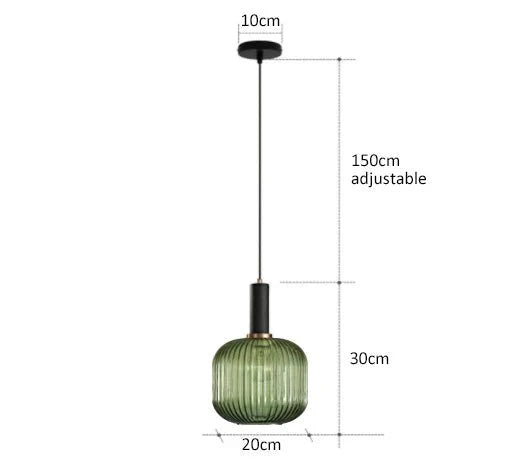Suspension 3 Lampes Verre Ambré et Laiton - Vert B 20cm